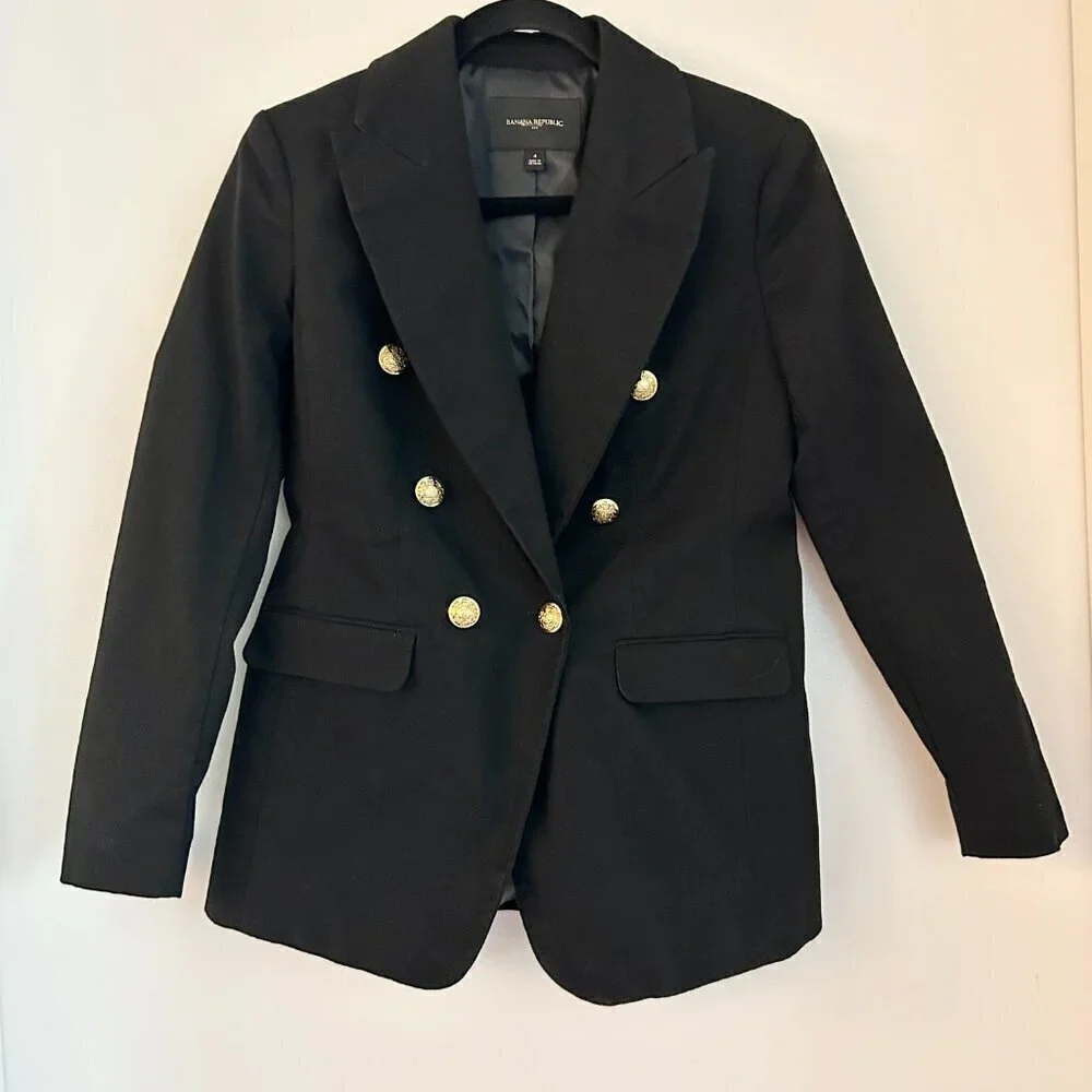 Banana Republic Women's Double Breasted Cadet Blazer in Black Size 4